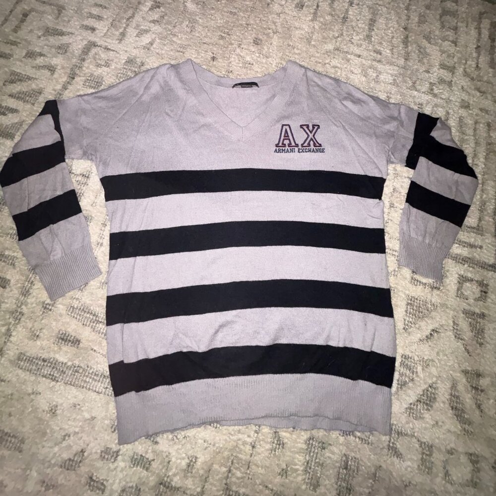 Armani Exchange Vintage V-Neck Striped Sweater, Size S